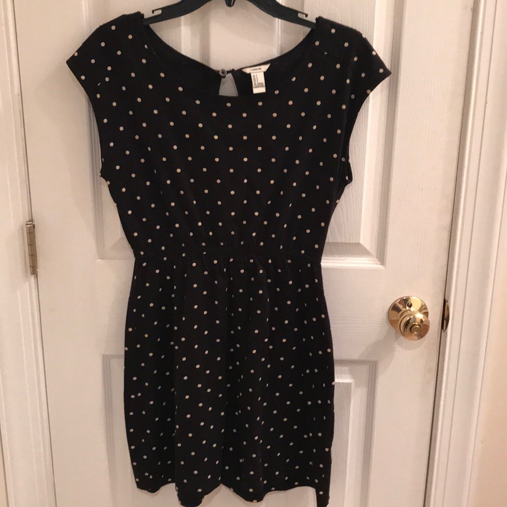 Black dress with cream polka dots
